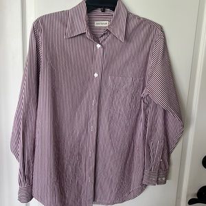 Ann Taylor maroon Striped Button Down Shirt